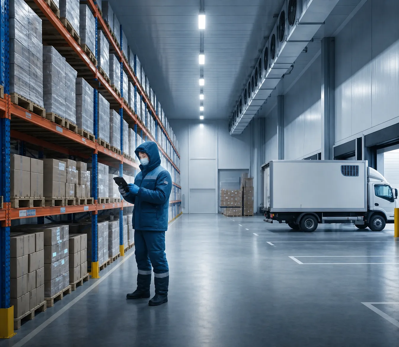 Refrigerated cold-storage facility with connected temperature monitoring